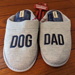 Dearfoam Cozy Comfort Gray & Navy Dog Dad Slippers Men's sz S (7-8) NEW